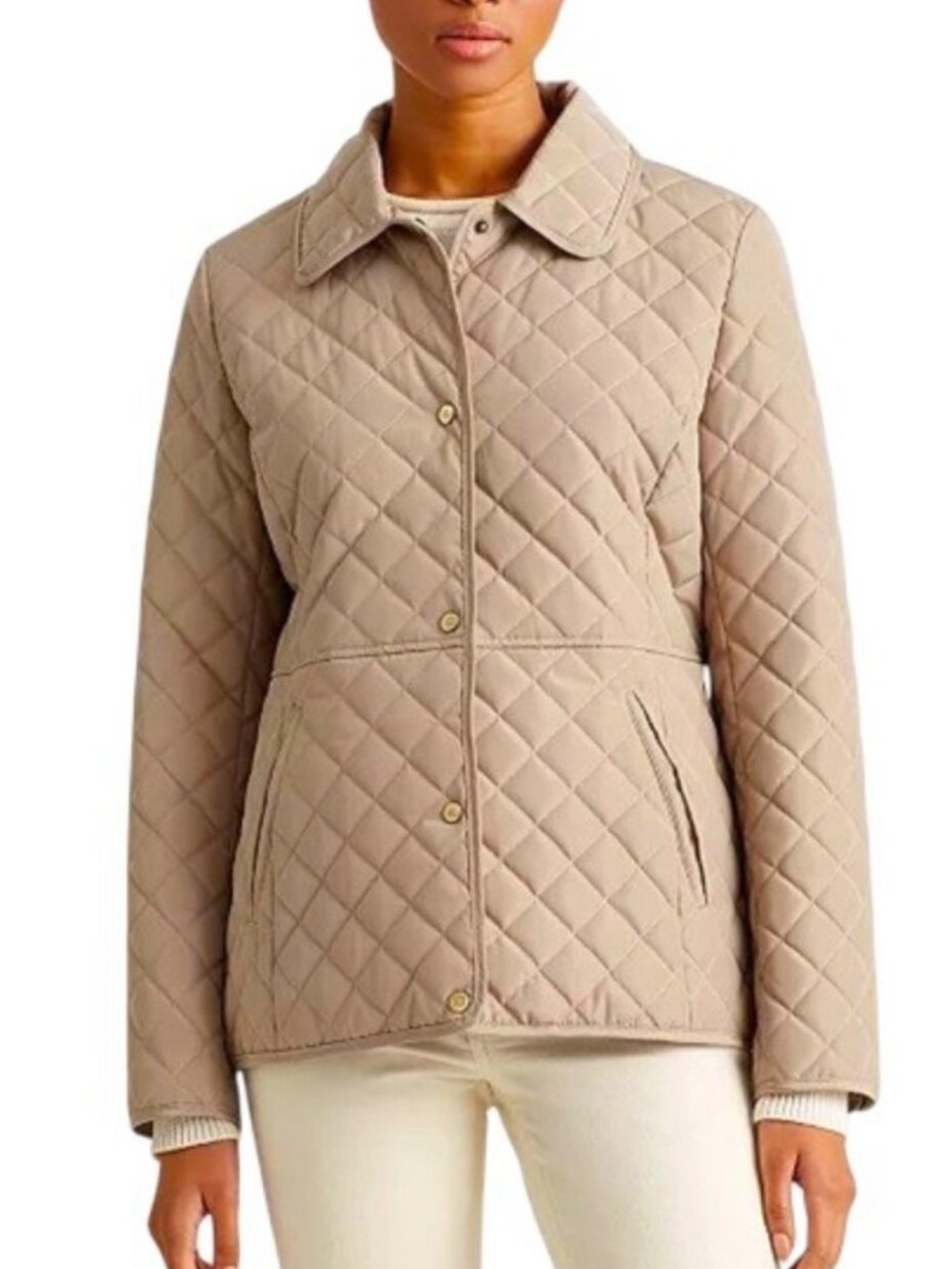 Lauren Ralph Lauren Quilted Light Beige Snap-Front Jacket
